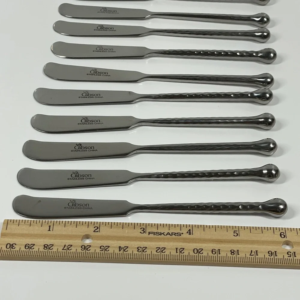 Gibson Stainless China Butter Spreader Set of 11 Hammered Handle Silver 5.75in